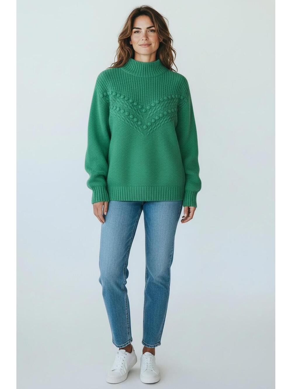 NWT Talbots Green Chevron Knit Mockneck Pullover Sweater, Size Small